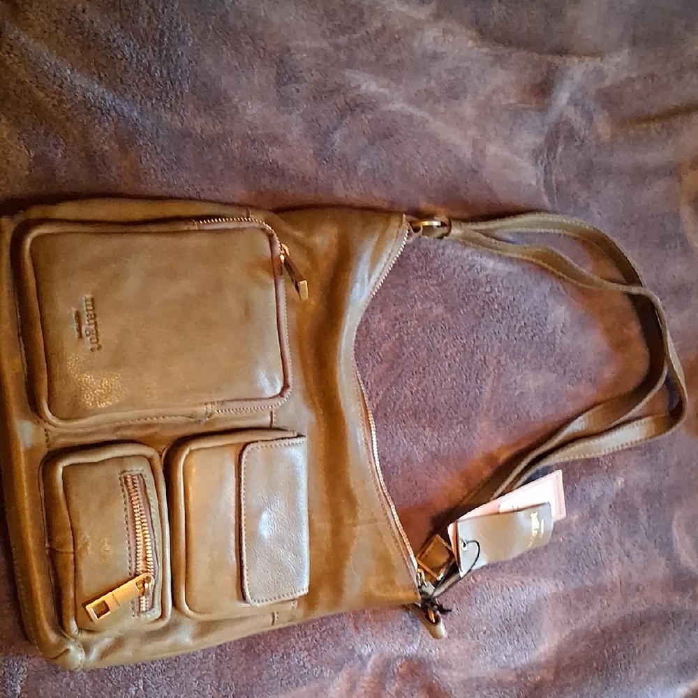 Roots Tan Leather Messenger Bag